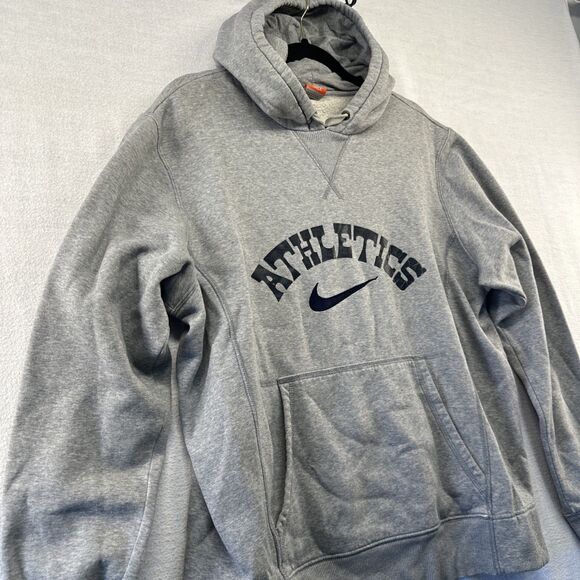 VTG Nike Hoodie Mens L Gray Y2k Athletics Swoosh Logo Heavy Athletic Dept *flaw - Picture 1 of 12